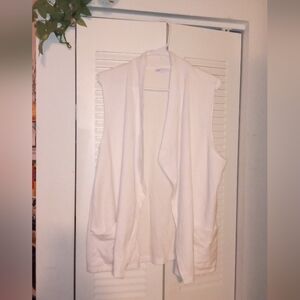 White Sleeveless Open Front Cardigan
